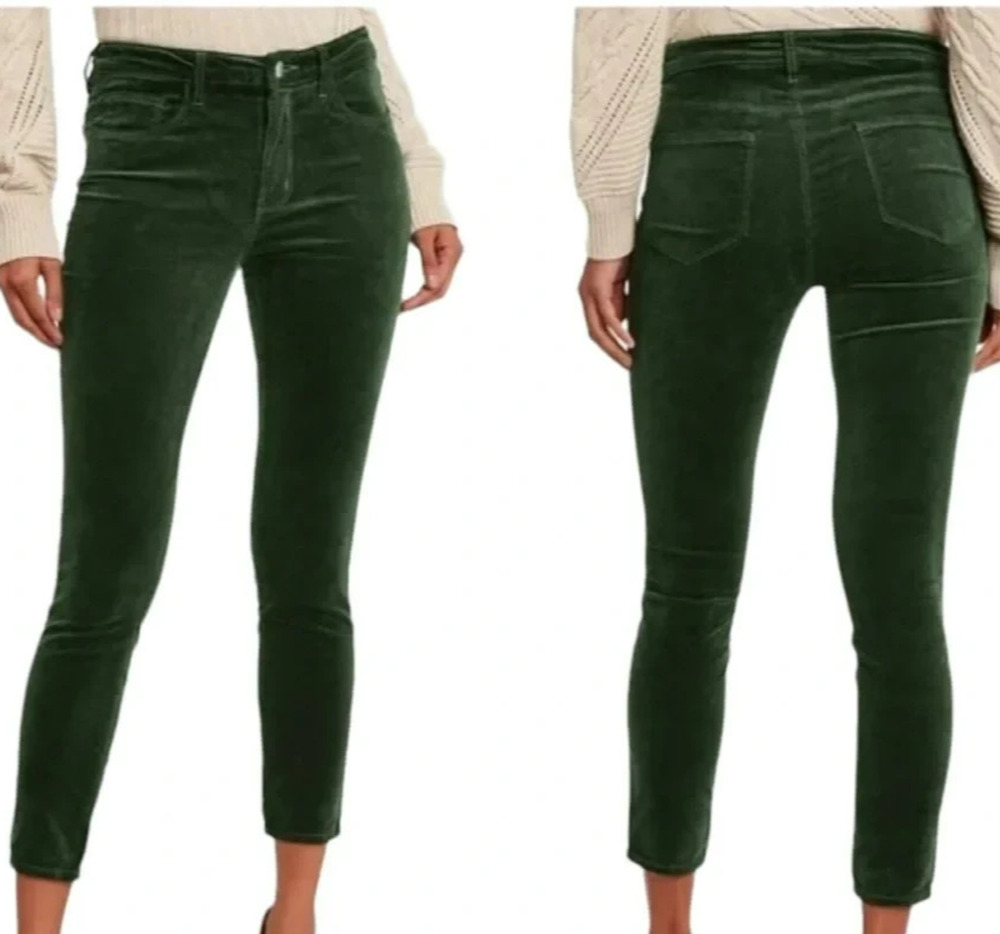 L'Agence Margot High Rise Velvet Pants Jeans Size 27 Moss Green Stretch Autumn